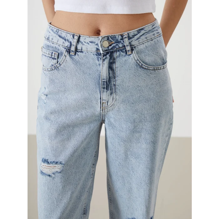 LCW Jeans İNDİGO Boyfriend Yırtık Detaylı Kadın Jean Pantolon