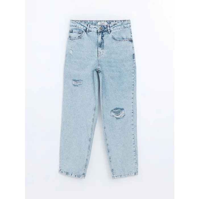 LCW Jeans İNDİGO Boyfriend Yırtık Detaylı Kadın Jean Pantolon