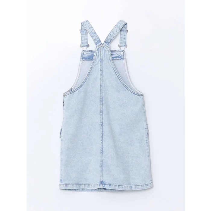 LCW Kids MAVİ Kare Yaka Kız Çocuk Jean Salopet Elbise