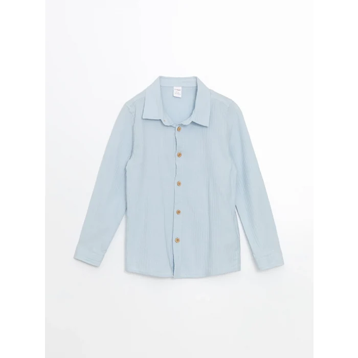 LCW Kids MAVİ Dokulu Krinkle Erkek Çocuk Gömlek