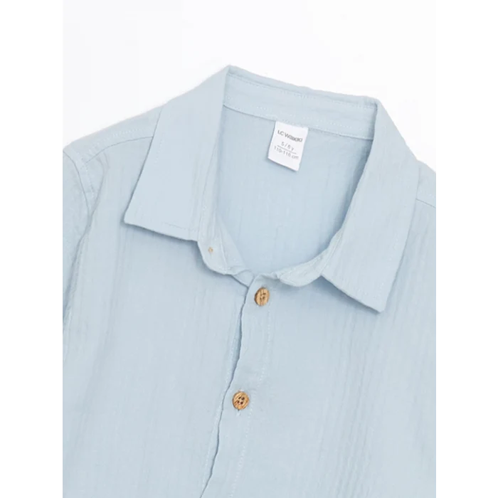 LCW Kids MAVİ Dokulu Krinkle Erkek Çocuk Gömlek