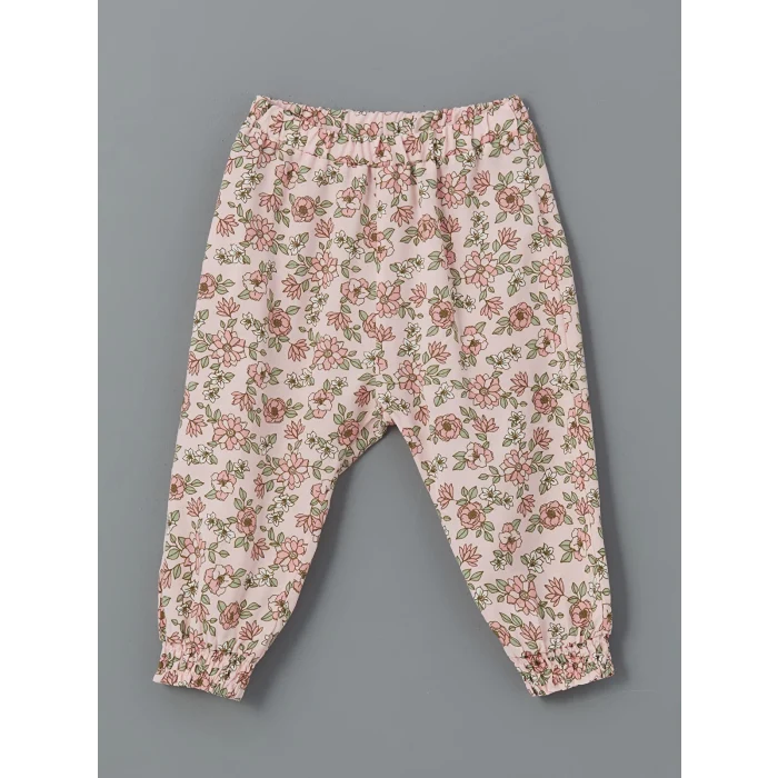 LCW baby EKRU Bisiklet Yaka Baskılı Kız Bebek Bluz ve Pantolon 2li