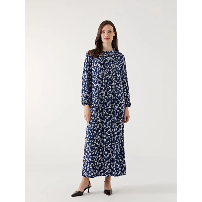 LCW Grace MAVİ Bisiklet Yaka Çiçekli Kadın Elbise