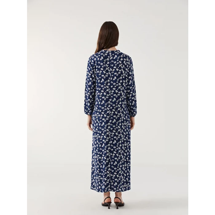 LCW Grace MAVİ Bisiklet Yaka Çiçekli Kadın Elbise