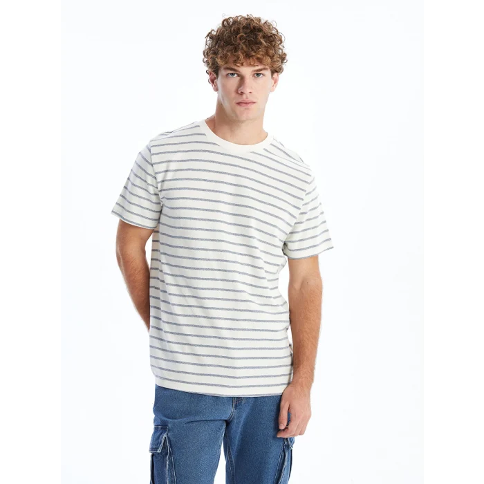 XSIDE İNDİGO Bisiklet Yaka Kısa Kollu Çizgili Penye Erkek Tişört