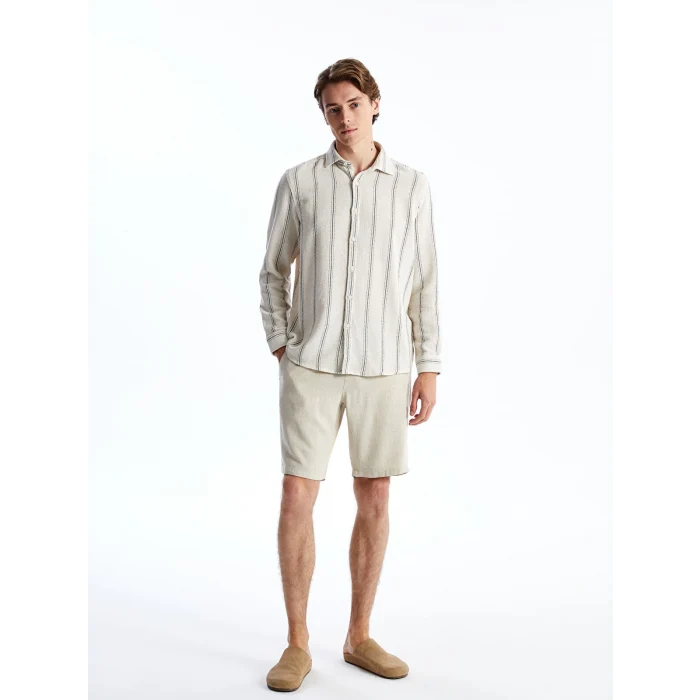 LCW Vision EKRU Regular Fit Uzun Kollu Çizgili Erkek Gömlek