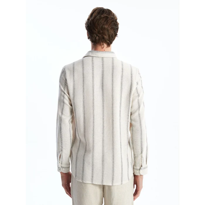 LCW Vision EKRU Regular Fit Uzun Kollu Çizgili Erkek Gömlek