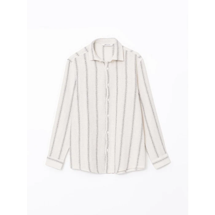 LCW Vision EKRU Regular Fit Uzun Kollu Çizgili Erkek Gömlek