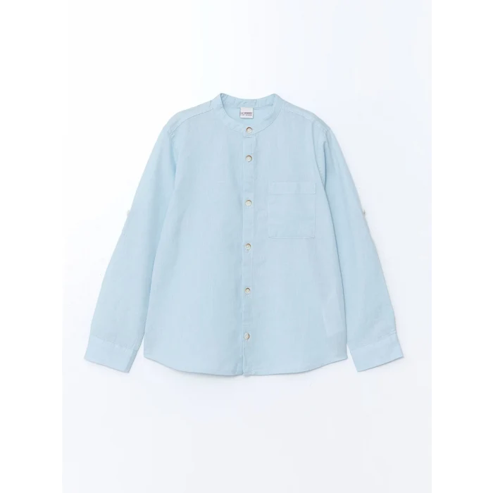 LCW Kids MAVİ Hakim Yaka Keten Karışımlı Erkek Çocuk Gömlek