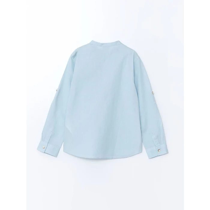 LCW Kids MAVİ Hakim Yaka Keten Karışımlı Erkek Çocuk Gömlek