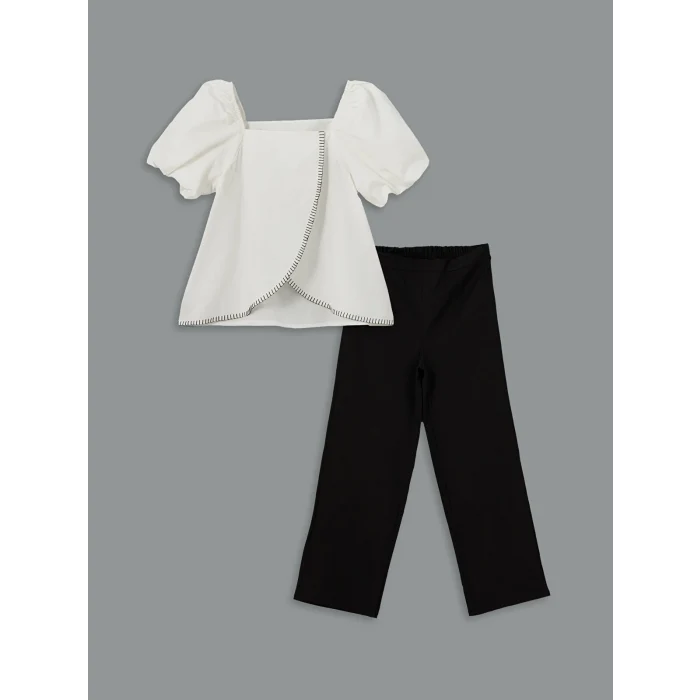 LCW Kids EKRU Kare Yaka Kız Çocuk Bluz ve Pantolon