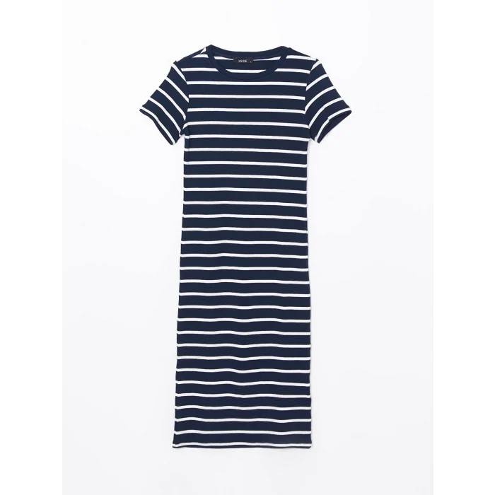 XSIDE LACİVERT Bisiklet Yaka Çizgili Kadın Elbise