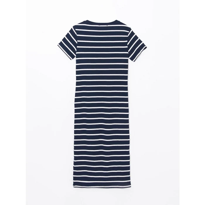XSIDE LACİVERT Bisiklet Yaka Çizgili Kadın Elbise
