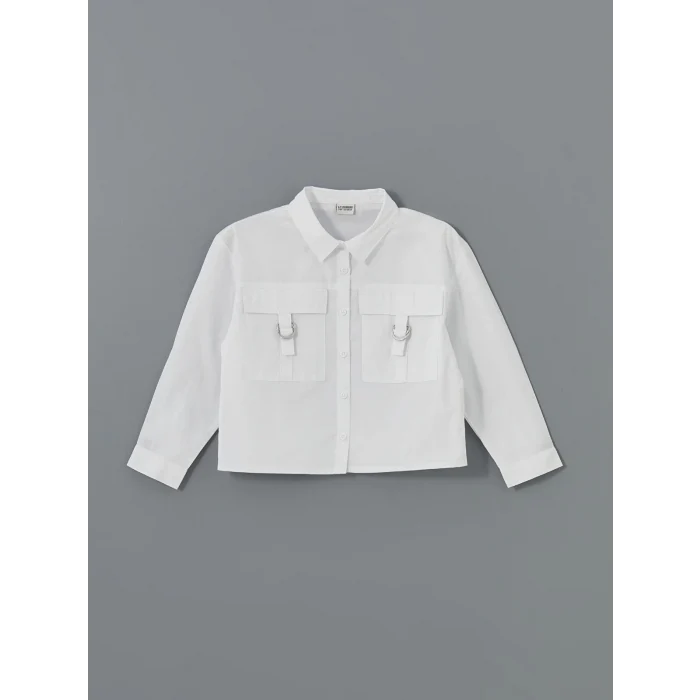 LCW Kids BEYAZ Basic Uzun Kollu Kız Çocuk Crop Gömlek