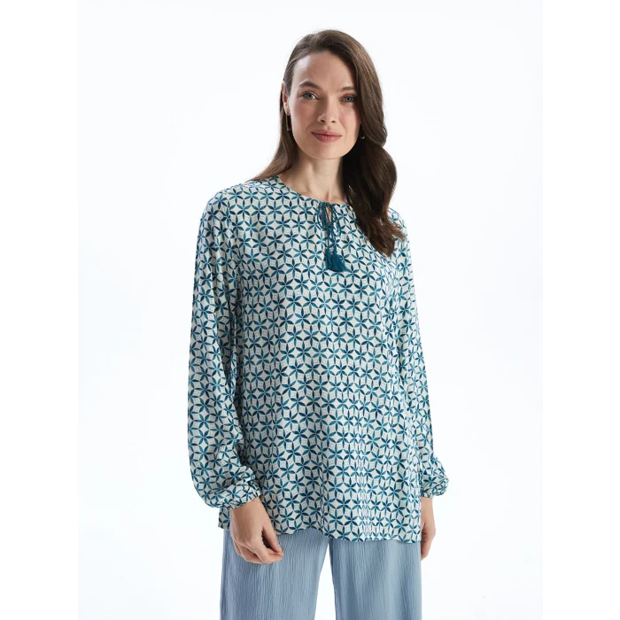 LCW Grace PETROL Bağlamalı Yaka Desenli Kadın Bluz