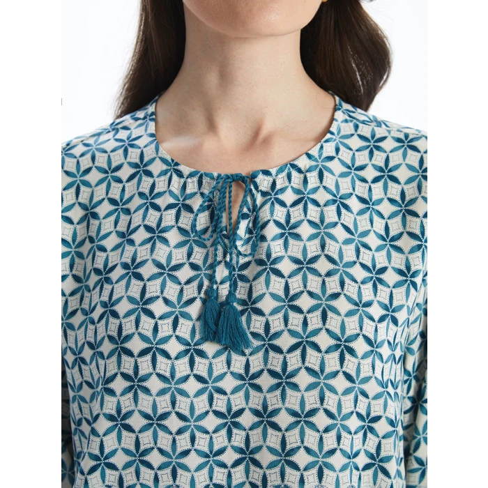 LCW Grace PETROL Bağlamalı Yaka Desenli Kadın Bluz