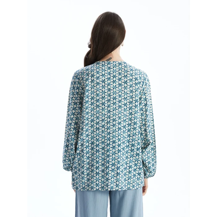 LCW Grace PETROL Bağlamalı Yaka Desenli Kadın Bluz