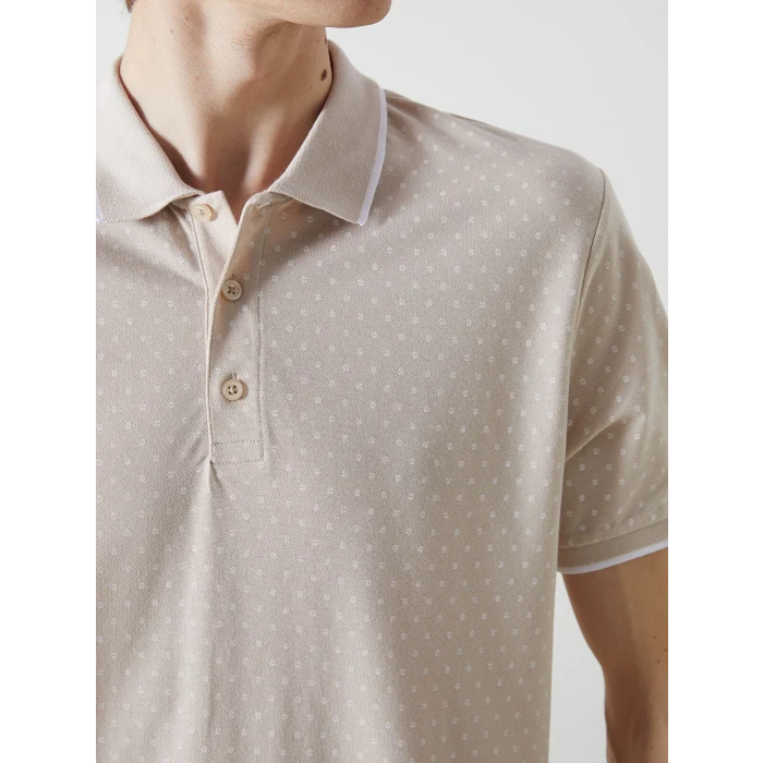 LCWAIKIKI Classic BEJ Polo Yaka Kısa Kollu Desenli Pike Erkek Tişört