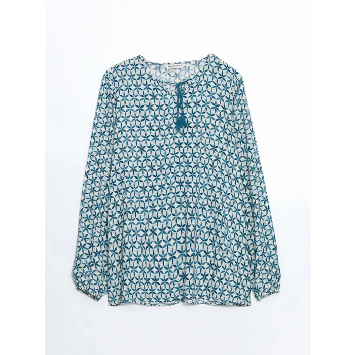 LCW Grace PETROL Bağlamalı Yaka Desenli Kadın Bluz