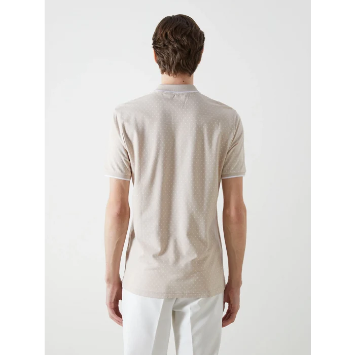 LCWAIKIKI Classic BEJ Polo Yaka Kısa Kollu Desenli Pike Erkek Tişört