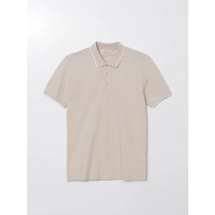 LCWAIKIKI Classic BEJ Polo Yaka Kısa Kollu Desenli Pike Erkek Tişört