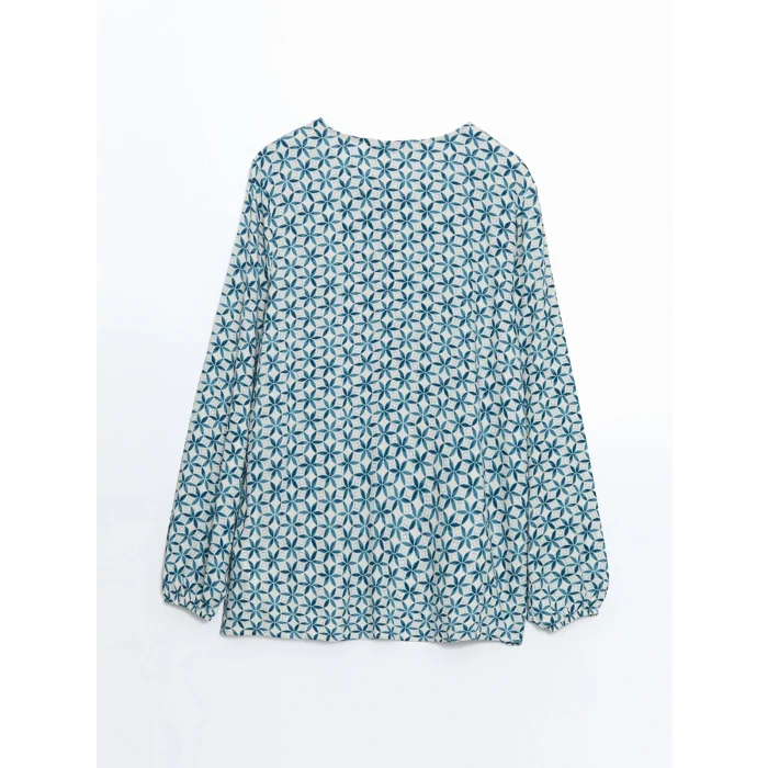 LCW Grace PETROL Bağlamalı Yaka Desenli Kadın Bluz