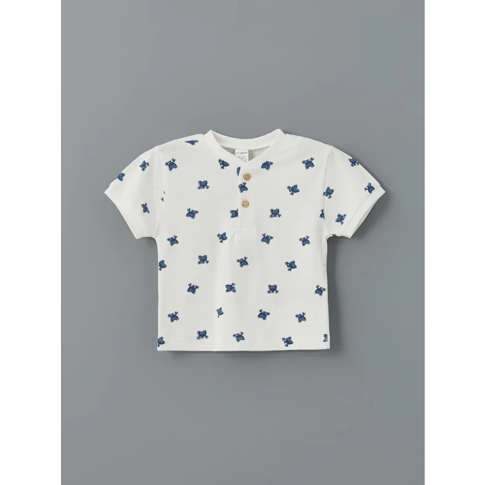 LCW baby EKRU Bisiklet Yaka Baskılı Erkek Bebek Tişört ve Eşofman Alt 2li