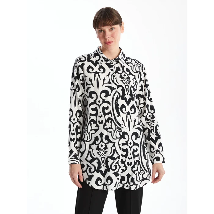LCWAIKIKI Classic SİYAH Desenli Kadın Gömlek Tunik