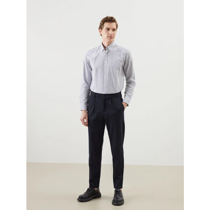 LCWAIKIKI Classic İNDİGO Regular Fit Uzun Kollu Çizgili Erkek Gömlek