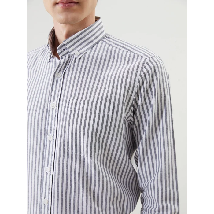 LCWAIKIKI Classic İNDİGO Regular Fit Uzun Kollu Çizgili Erkek Gömlek