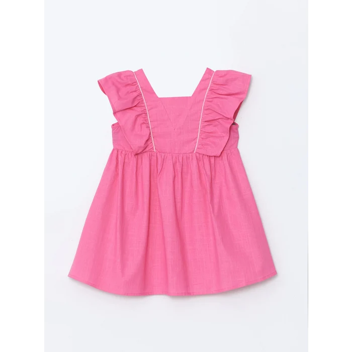 LCW Kids PEMBE Kare Yaka Keten Kız Çocuk Elbise