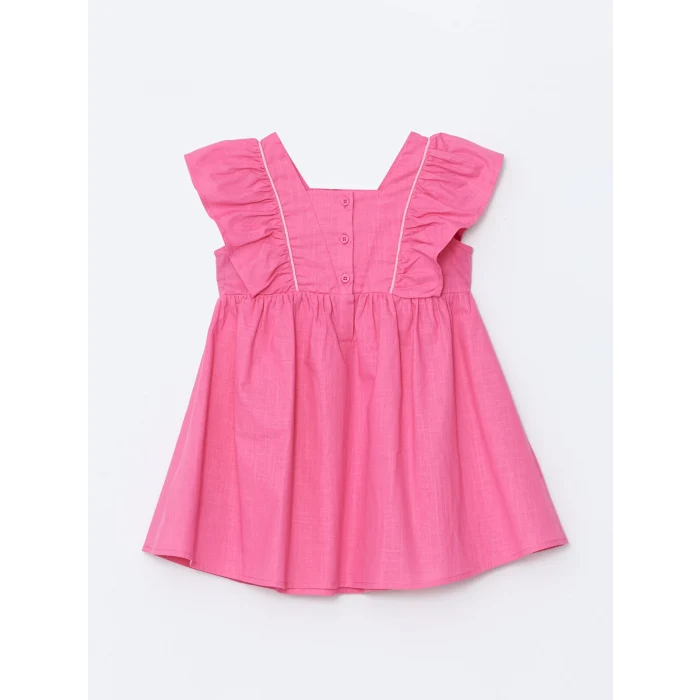 LCW Kids PEMBE Kare Yaka Keten Kız Çocuk Elbise