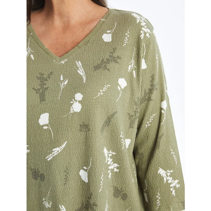 LCW Grace YEŞİL V Yaka Desenli Kadın Bluz