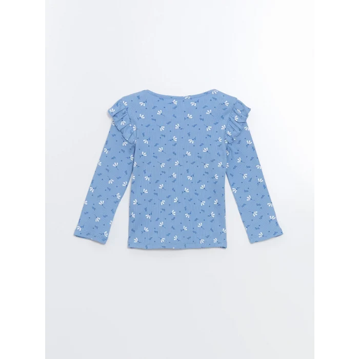 LCW Kids MAVİ Bisiklet Yaka Çiçekli Kız Çocuk Bluz ve Tayt 2li