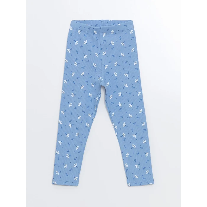 LCW Kids MAVİ Bisiklet Yaka Çiçekli Kız Çocuk Bluz ve Tayt 2li