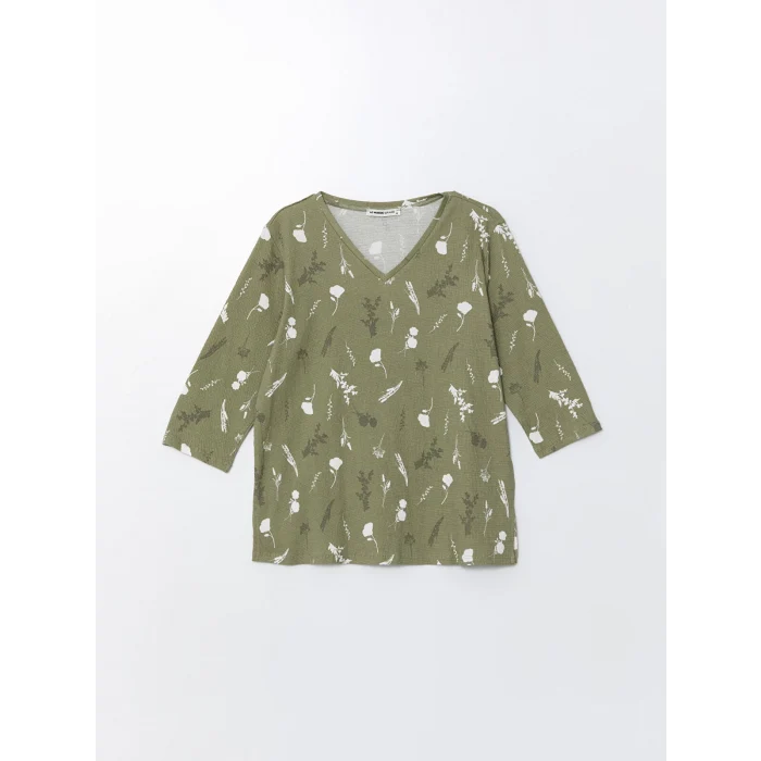 LCW Grace YEŞİL V Yaka Desenli Kadın Bluz