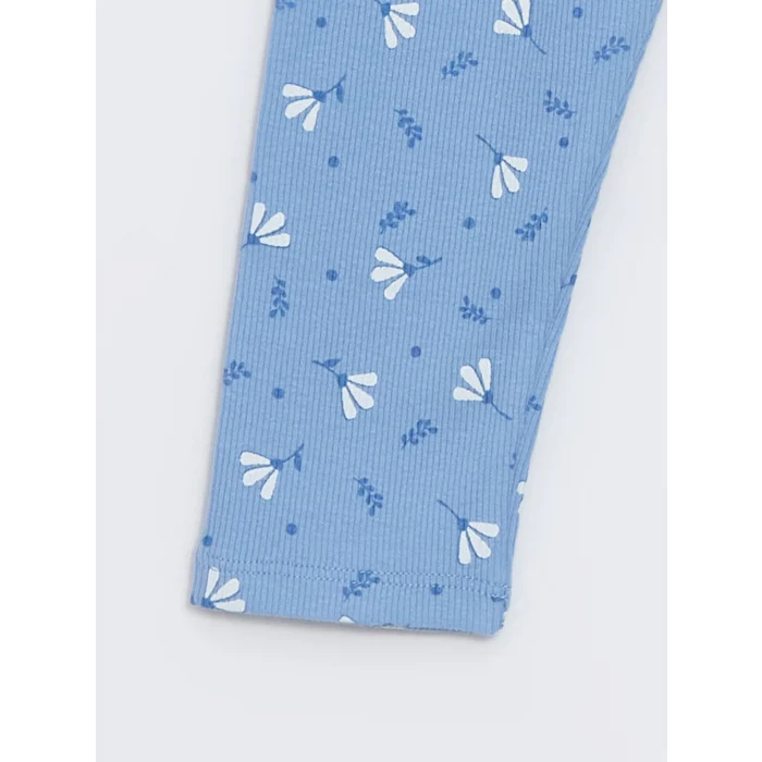 LCW Kids MAVİ Bisiklet Yaka Çiçekli Kız Çocuk Bluz ve Tayt 2li