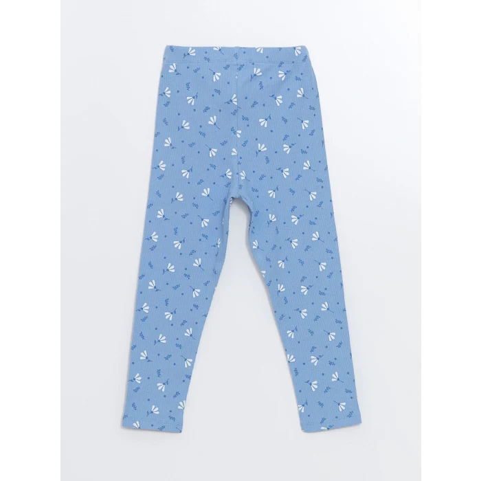 LCW Kids MAVİ Bisiklet Yaka Çiçekli Kız Çocuk Bluz ve Tayt 2li