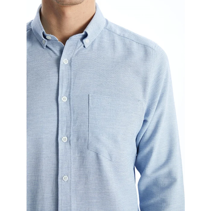 LCWAIKIKI Classic İNDİGO Regular Fit Uzun Kollu Armürlü Erkek Gömlek