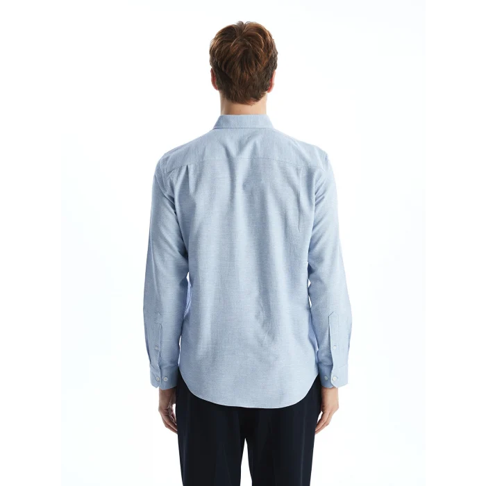 LCWAIKIKI Classic İNDİGO Regular Fit Uzun Kollu Armürlü Erkek Gömlek