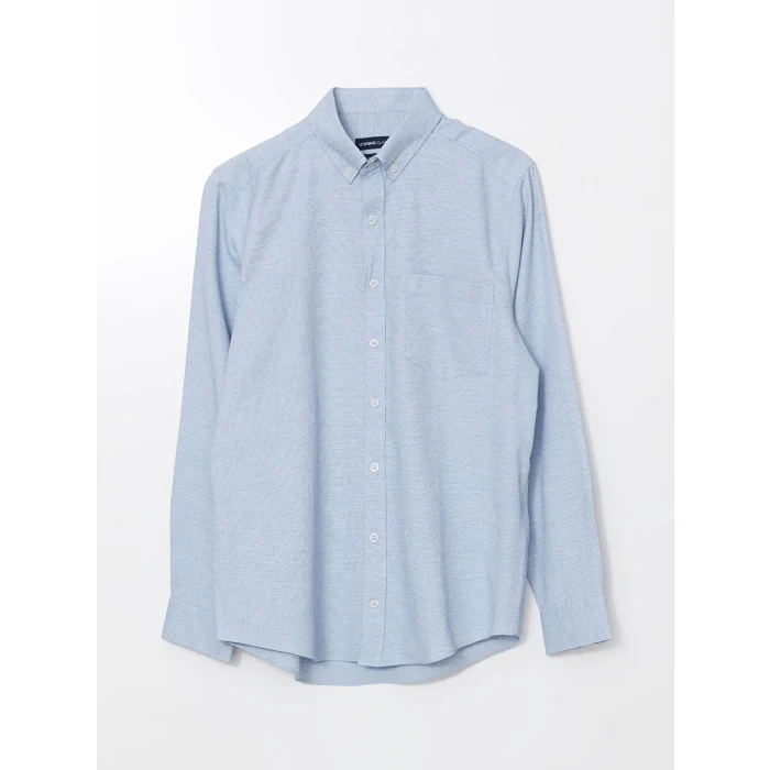 LCWAIKIKI Classic İNDİGO Regular Fit Uzun Kollu Armürlü Erkek Gömlek