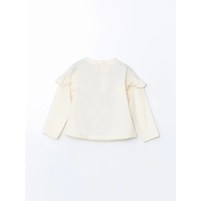 LCW baby EKRU Bisiklet Yaka Çiçekli Kız Bebek Bluz ve Tayt 2li