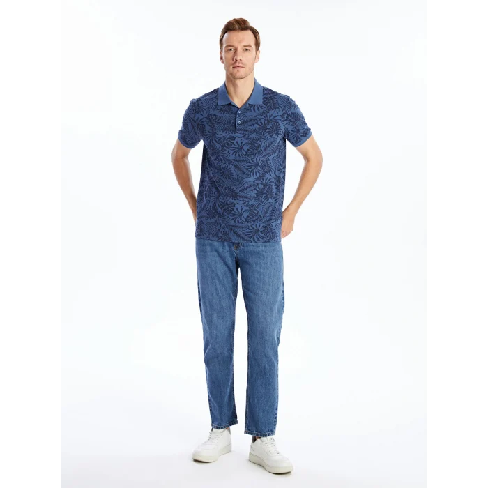 LCWAIKIKI Classic İNDİGO Polo Yaka Kısa Kollu Desenli Pike Erkek Tişört