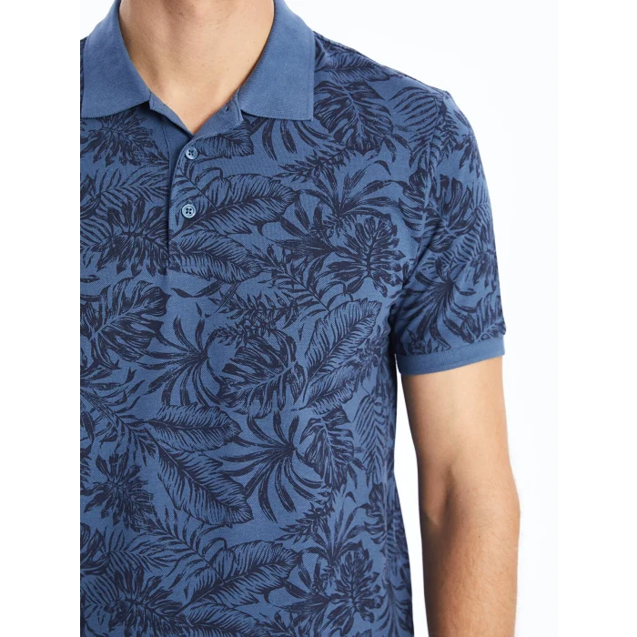 LCWAIKIKI Classic İNDİGO Polo Yaka Kısa Kollu Desenli Pike Erkek Tişört