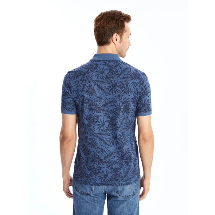 LCWAIKIKI Classic İNDİGO Polo Yaka Kısa Kollu Desenli Pike Erkek Tişört