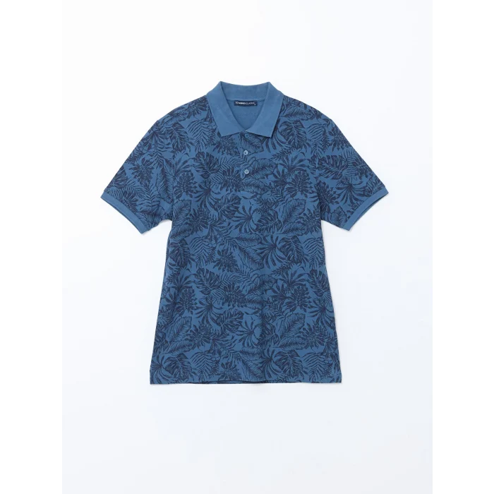 LCWAIKIKI Classic İNDİGO Polo Yaka Kısa Kollu Desenli Pike Erkek Tişört