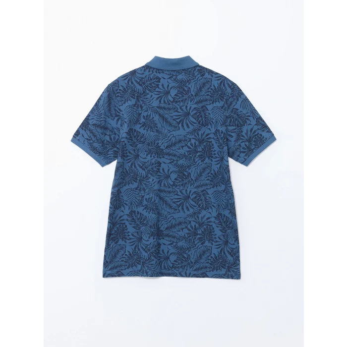 LCWAIKIKI Classic İNDİGO Polo Yaka Kısa Kollu Desenli Pike Erkek Tişört