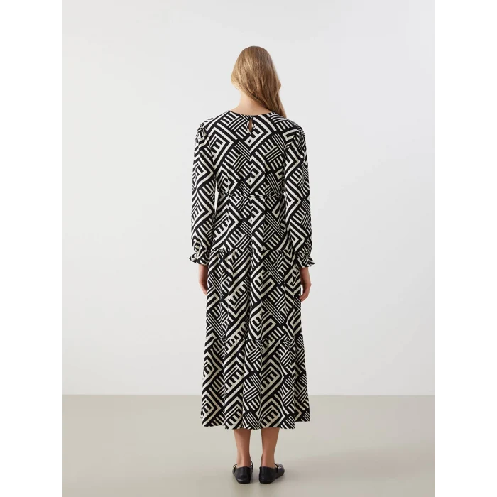 LCW Comfort SİYAH Bisiklet Yaka Desenli Kadın Elbise