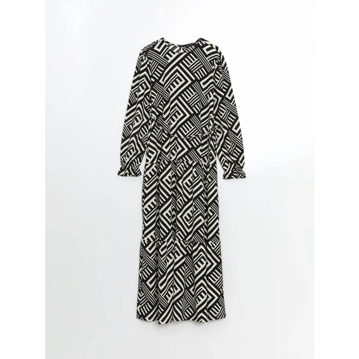 LCW Comfort SİYAH Bisiklet Yaka Desenli Kadın Elbise