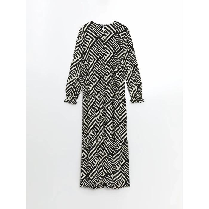 LCW Comfort SİYAH Bisiklet Yaka Desenli Kadın Elbise